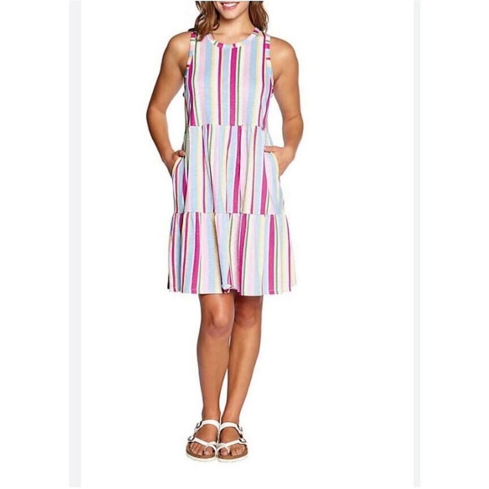 NEW Gap Womens Tiered Sleeveless Dress Size XXL Rainbow Striped Beach Preppy Y2K